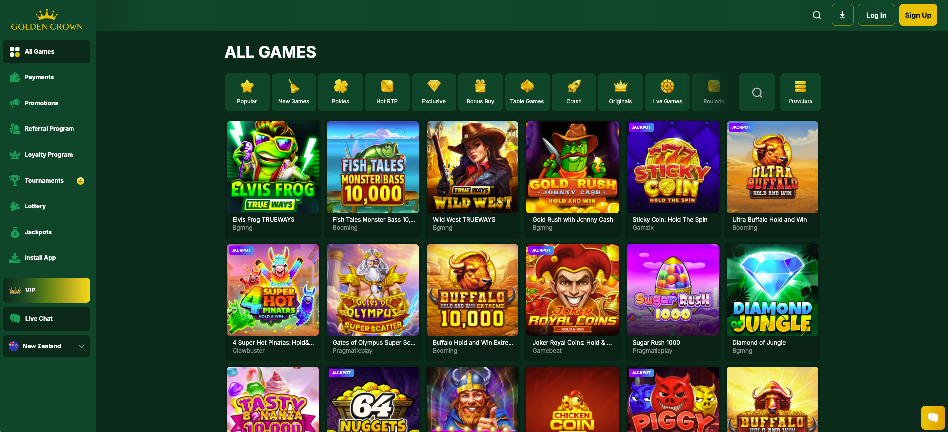 GoldenCrown Casino NZ homepage